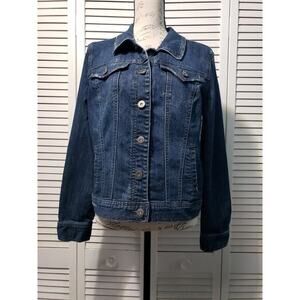 Style & Co Denim Trucker Jacket Women's Size Medium Lightly Distressed Blue Jean